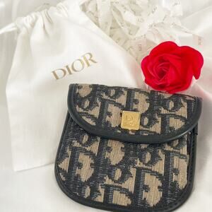 DIOR Vintage Trotter Oblique Coin Purse Monogram Gold Tone